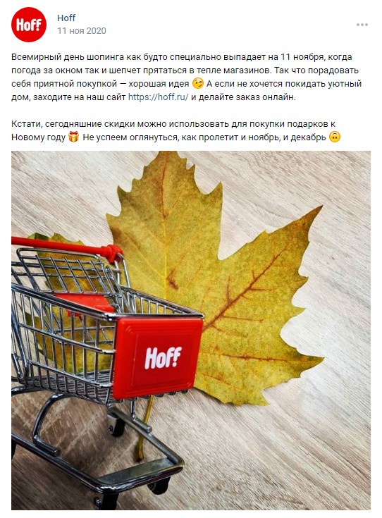 11 ноября День шопинга Hoff