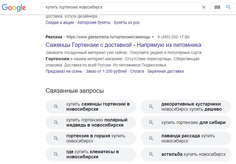 Связанные запросы от Google